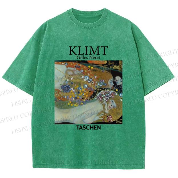 Unisex Klimt Water Serpents Printed Washed Tee