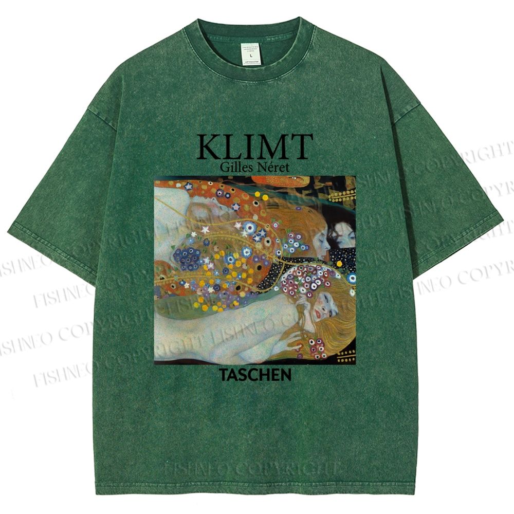 Unisex Klimt Water Serpents Printed Washed Tee
