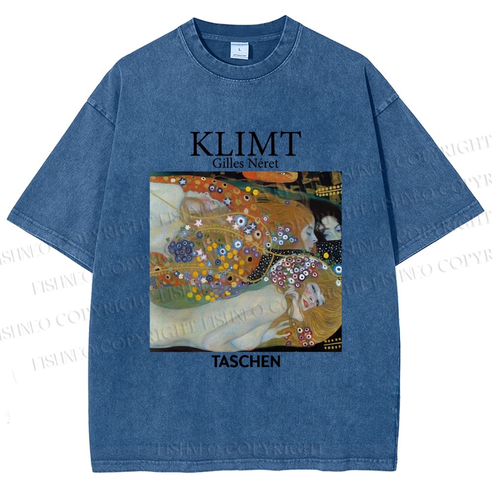Unisex Klimt Water Serpents Printed Washed Tee