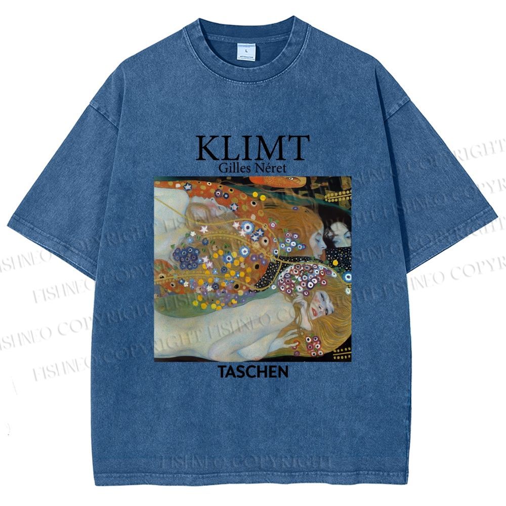 Unisex Klimt Water Serpents Printed Washed Tee