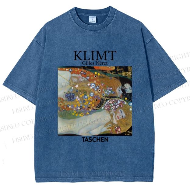 Unisex Klimt Water Serpents Printed Washed Tee