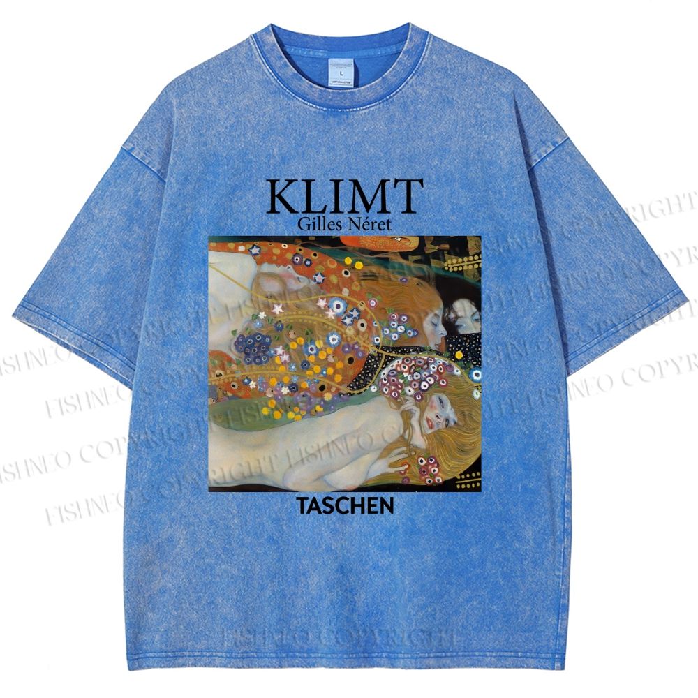 Unisex Klimt Water Serpents Printed Washed Tee