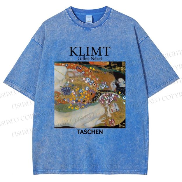 Unisex Klimt Water Serpents Printed Washed Tee