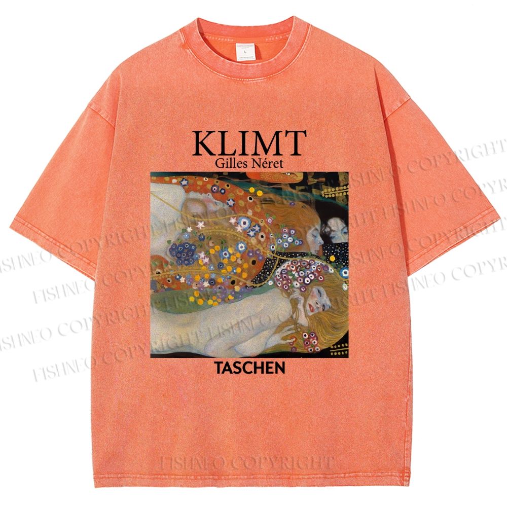 Unisex Klimt Water Serpents Printed Washed Tee