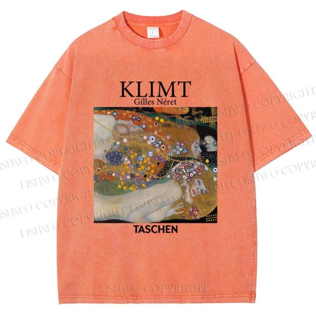 Unisex Klimt Water Serpents Printed Washed Tee