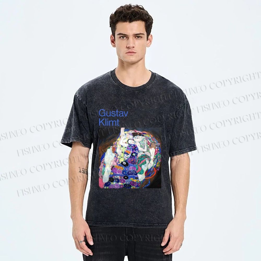 Unisex Klimt Die Jungfrau Printed Washed Tee