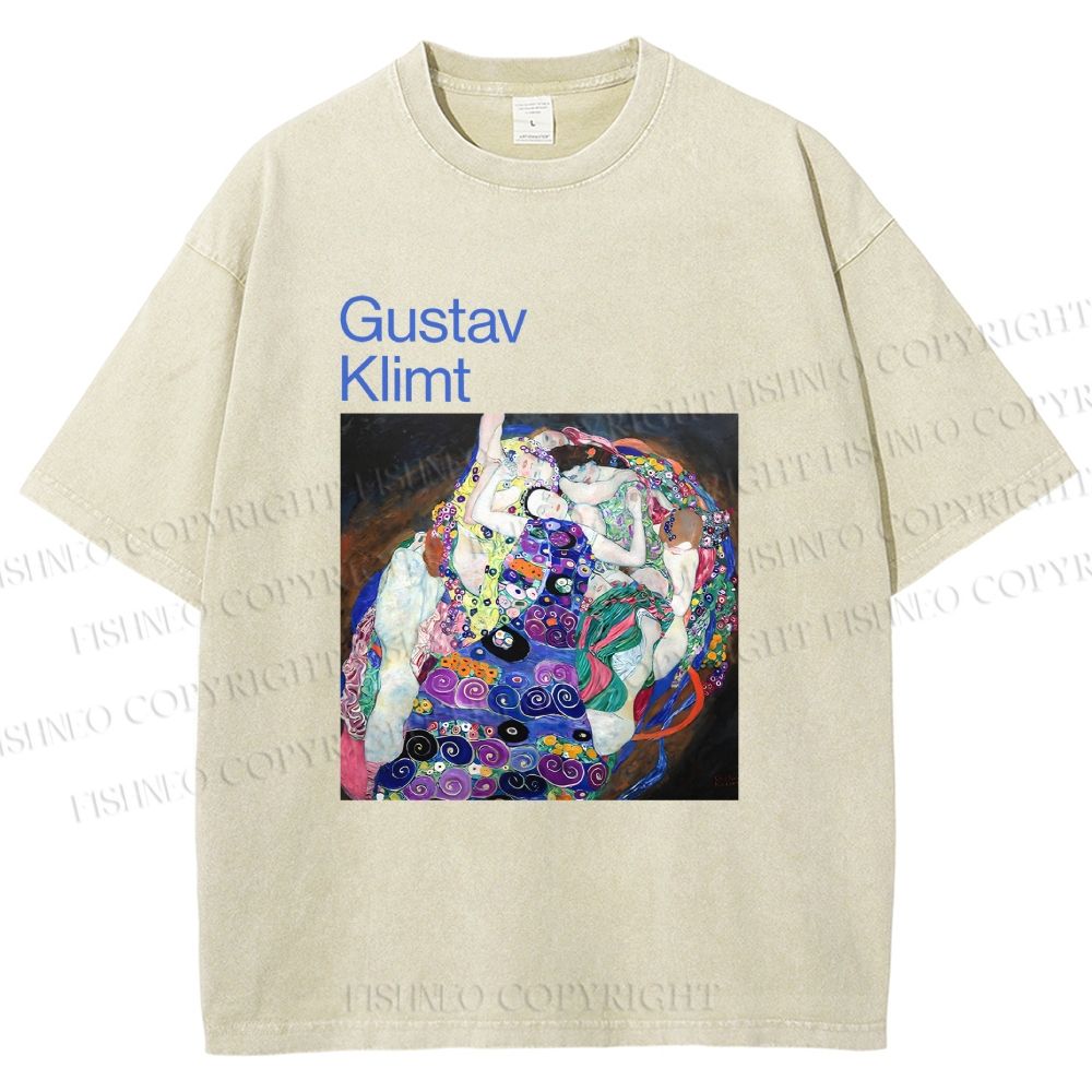Unisex Klimt Die Jungfrau Printed Washed Tee