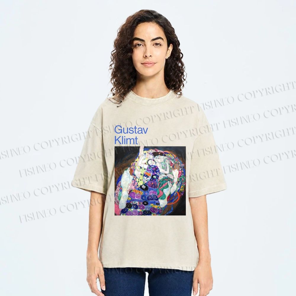 Unisex Klimt Die Jungfrau Printed Washed Tee