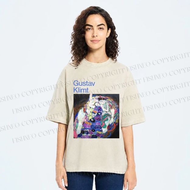 Unisex Klimt Die Jungfrau Printed Washed Tee