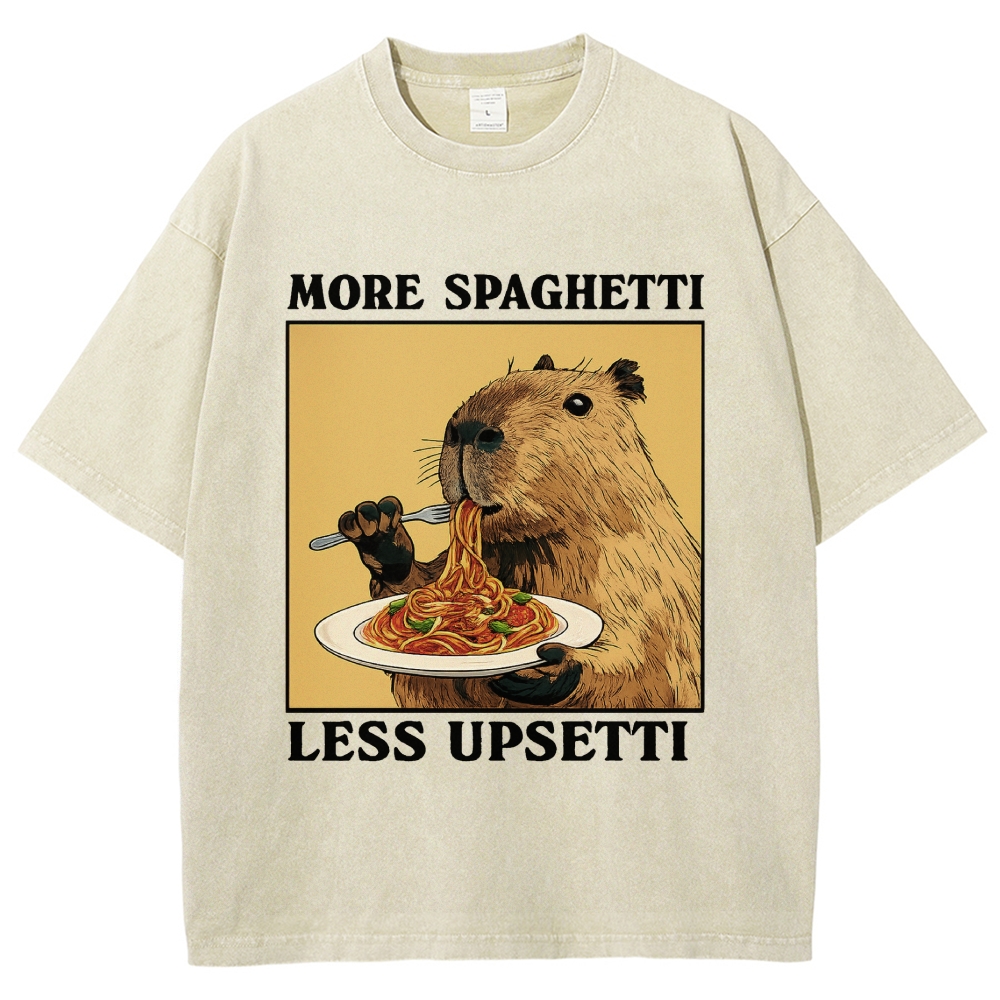 Unisex Capybara Eating Pasta Washed T-Shirt