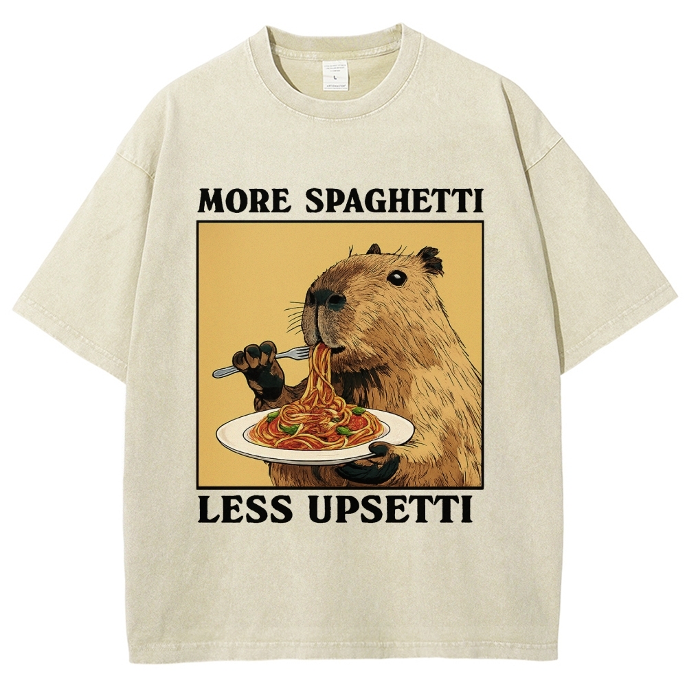 Unisex Capybara Eating Pasta Washed T-Shirt