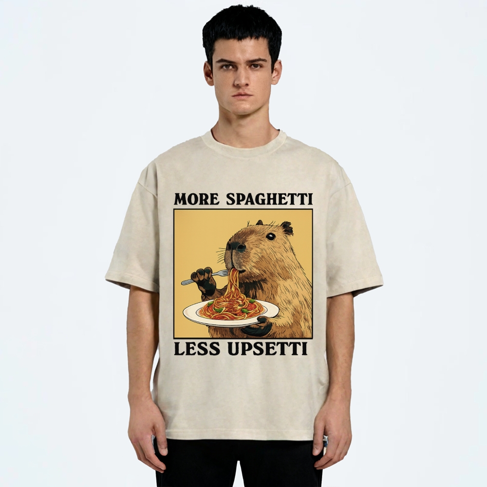 Unisex Capybara Eating Pasta Washed T-Shirt