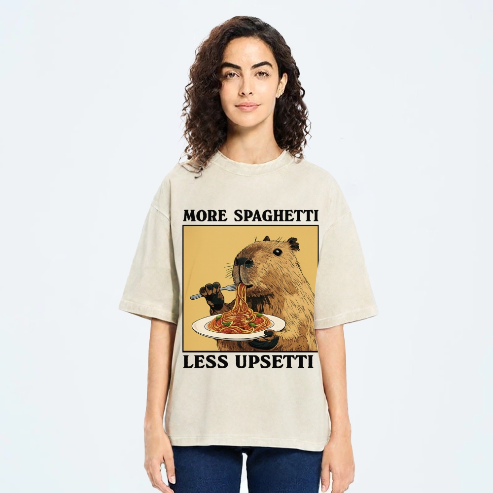 Unisex Capybara Eating Pasta Washed T-Shirt