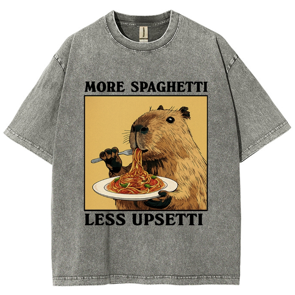 Unisex Capybara Eating Pasta Washed T-Shirt