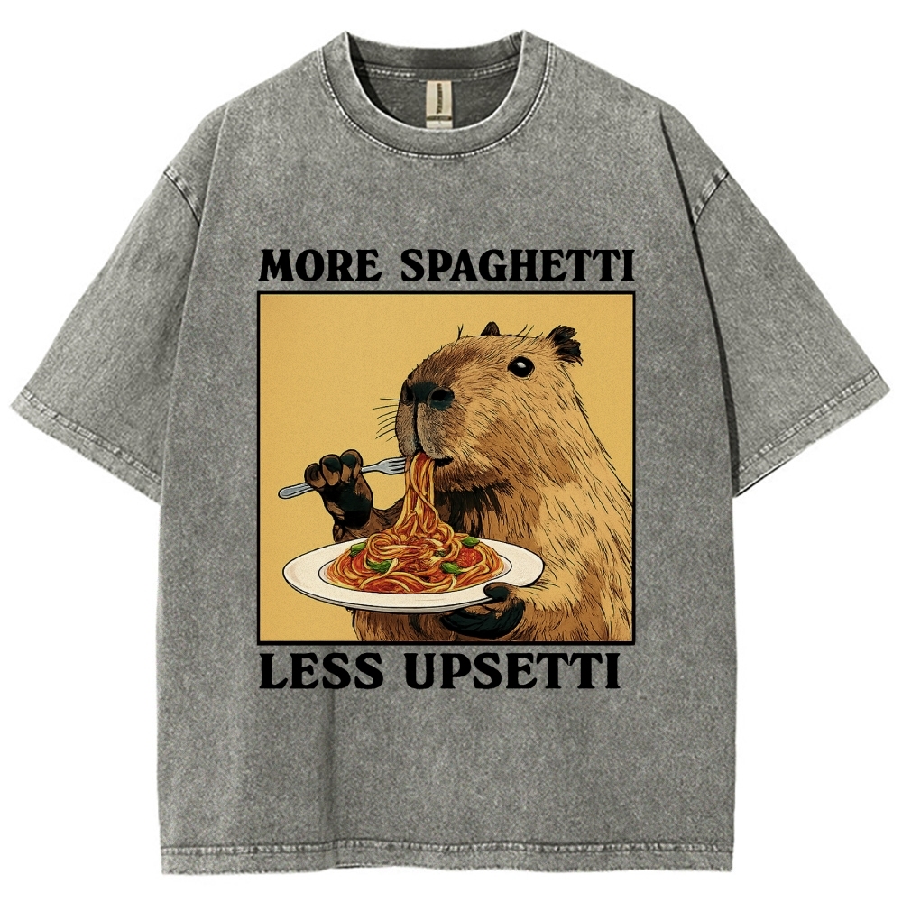 Unisex Capybara Eating Pasta Washed T-Shirt