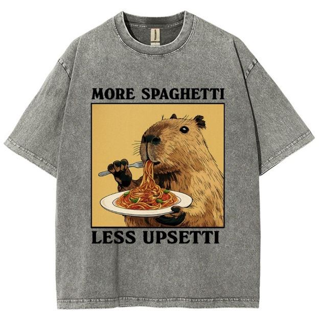 Unisex Capybara Eating Pasta Washed T-Shirt
