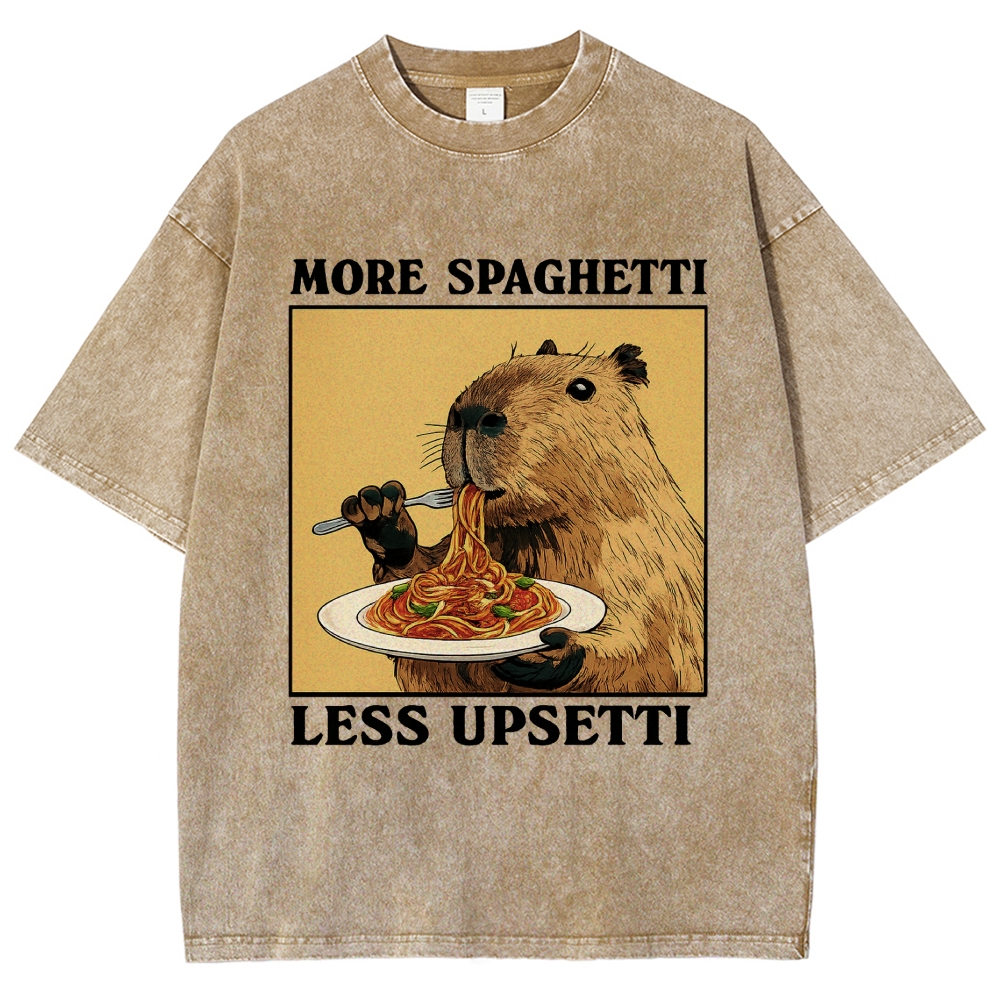 Unisex Capybara Eating Pasta Washed T-Shirt