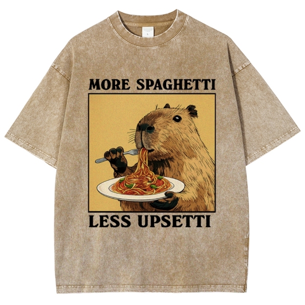 Unisex Capybara Eating Pasta Washed T-Shirt