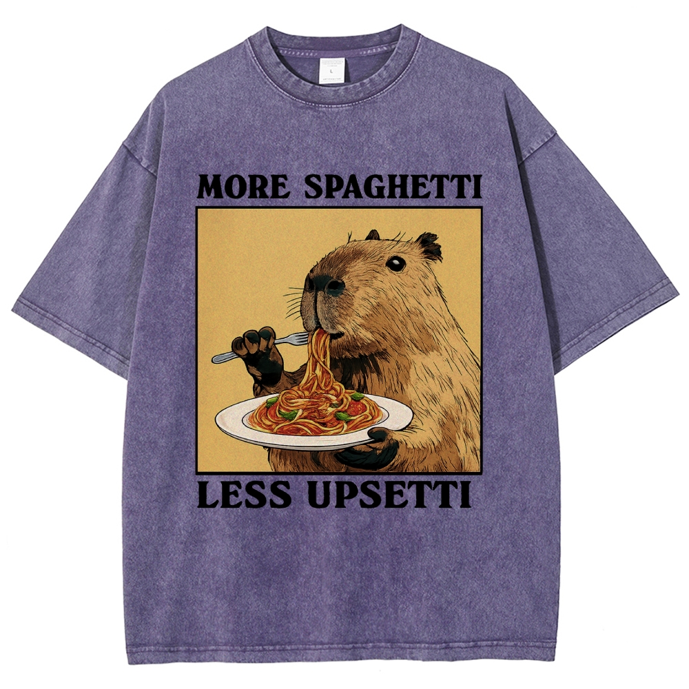 Unisex Capybara Eating Pasta Washed T-Shirt