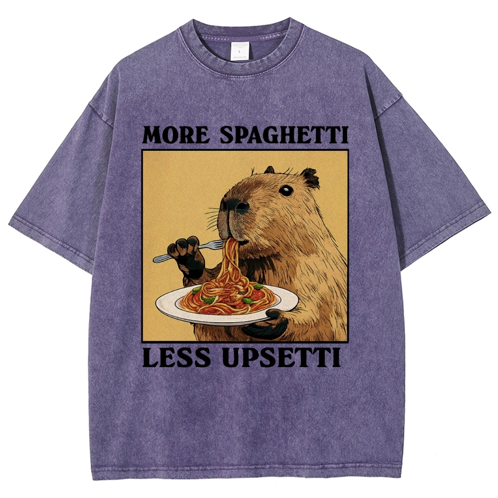 Unisex Capybara Eating Pasta Washed T-Shirt