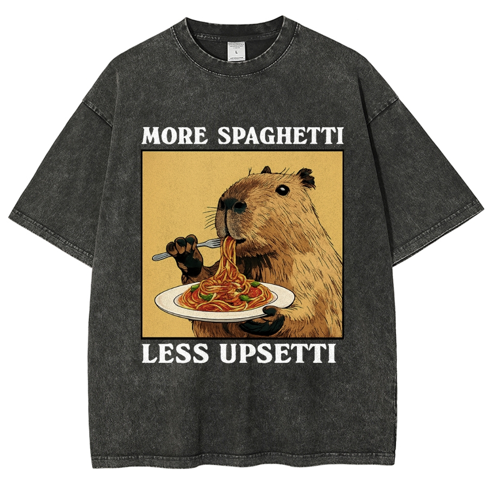 Unisex Capybara Eating Pasta Washed T-Shirt