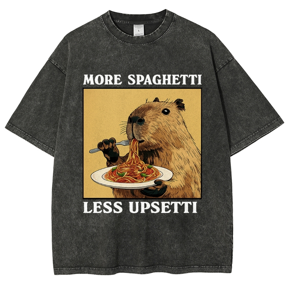 Unisex Capybara Eating Pasta Washed T-Shirt