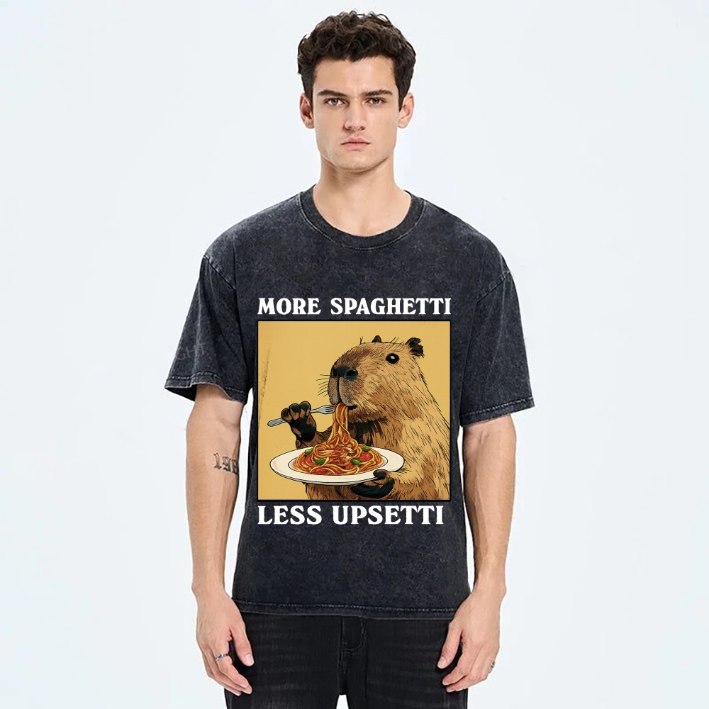 Unisex Capybara Eating Pasta Washed T-Shirt