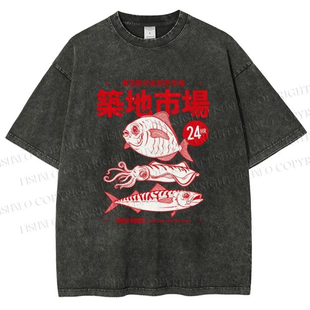 Unisex Tsukiji Market Printed Washed Tee