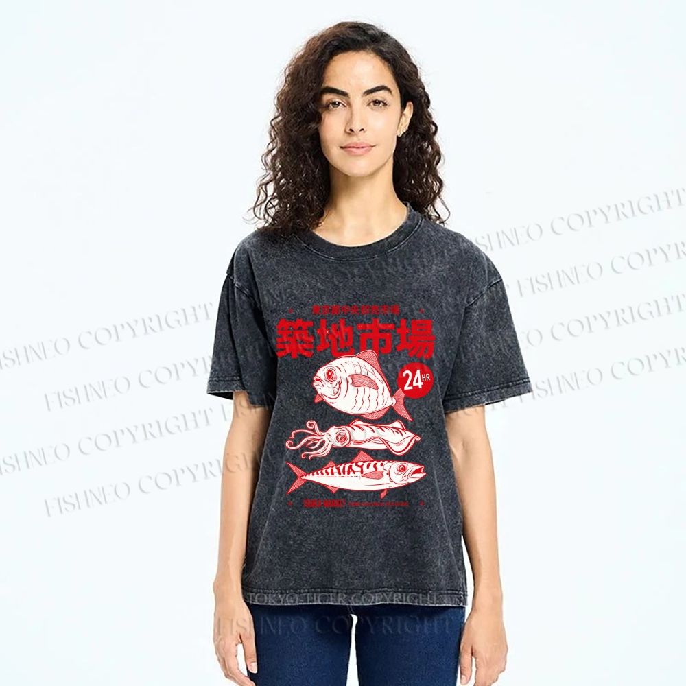 Unisex Tsukiji Market Printed Washed Tee