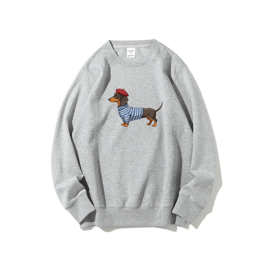 Dachshund Wearing Striped Sweater Print Relax Fit Sweatshirt