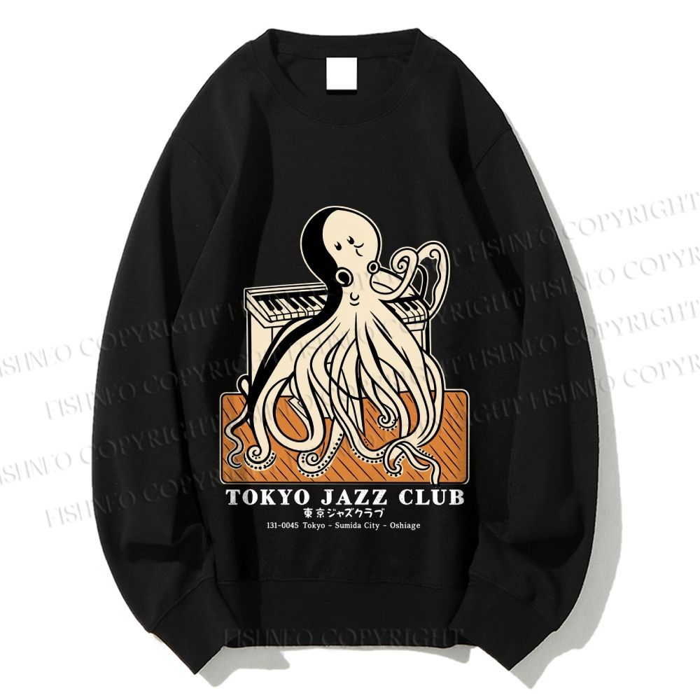 Unisex Tokyo Jazz Club Octopus Printed Sweatshirt
