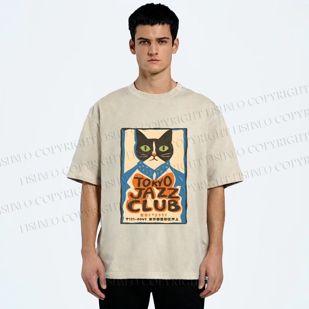Unisex Tokyo Jazz Club Printed Washed Tee