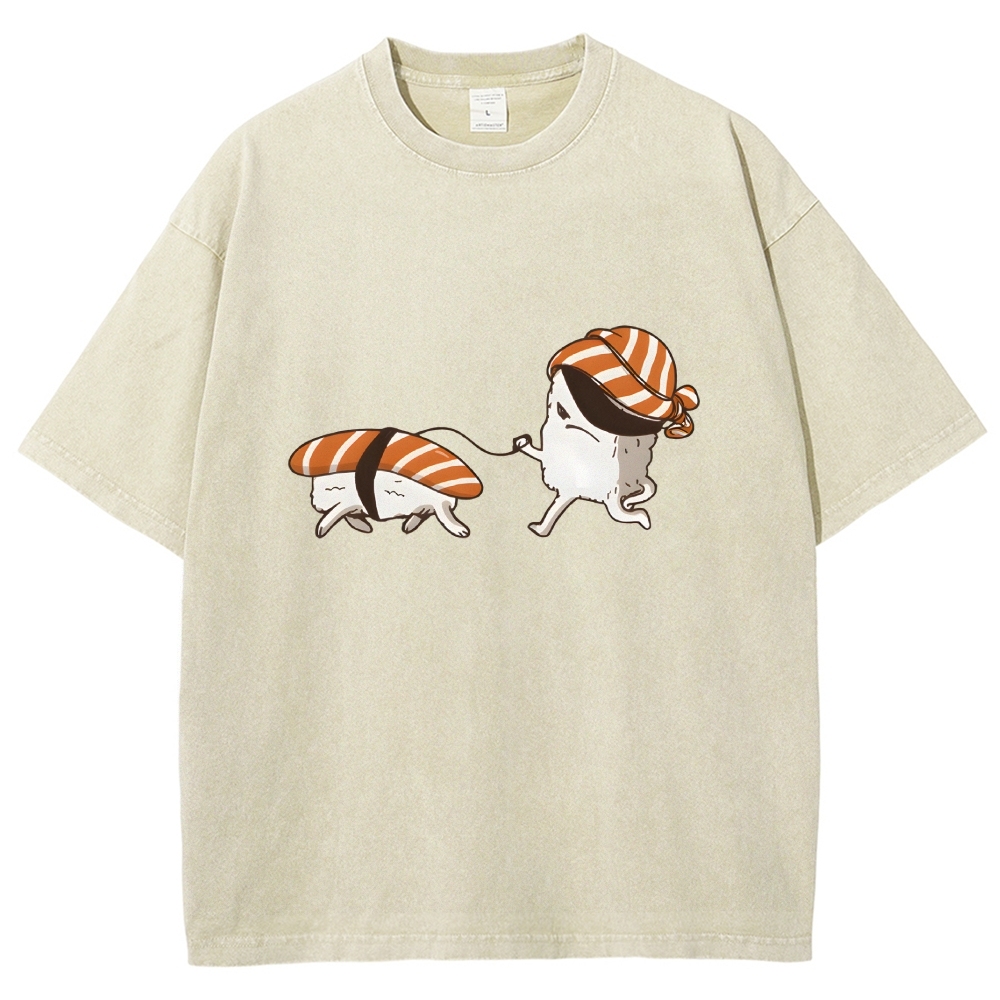 Tokyo-Tiger Sushi Walking Sushi Washed T-Shirt