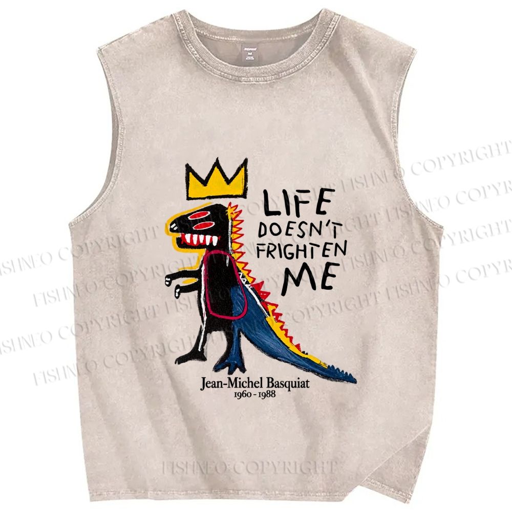Unisex Jean-Michel Basquiat Life Doesn't Frighten Me Printed Washed Tank Top