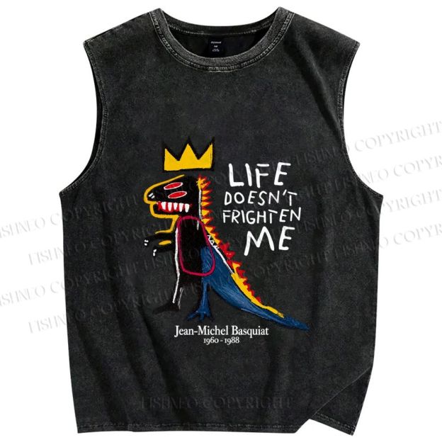 Unisex Jean-Michel Basquiat Life Doesn't Frighten Me Printed Washed Tank Top