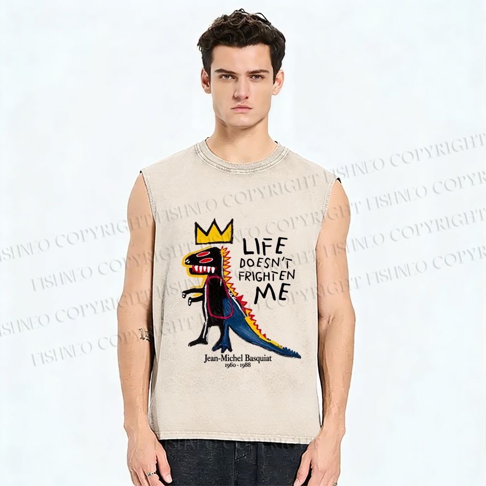 Unisex Jean-Michel Basquiat Life Doesn't Frighten Me Printed Washed Tank Top