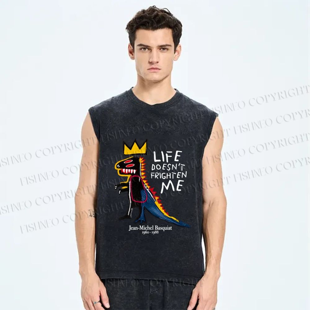 Unisex Jean-Michel Basquiat Life Doesn't Frighten Me Printed Washed Tank Top