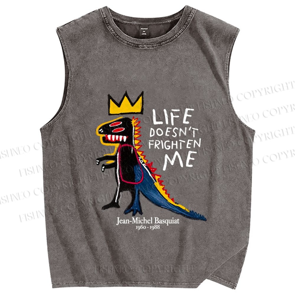 Unisex Jean-Michel Basquiat Life Doesn't Frighten Me Printed Washed Tank Top