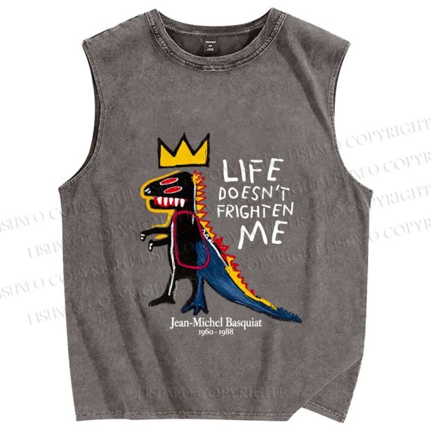 Unisex Jean-Michel Basquiat Life Doesn't Frighten Me Printed Washed Tank Top