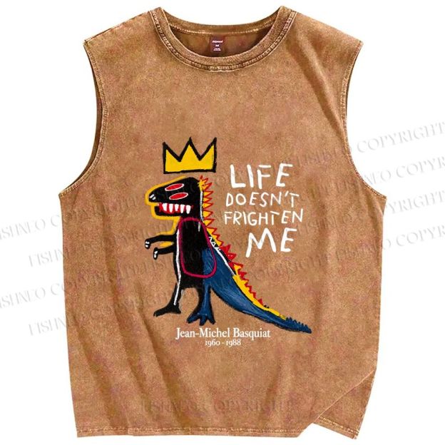 Unisex Jean-Michel Basquiat Life Doesn't Frighten Me Printed Washed Tank Top