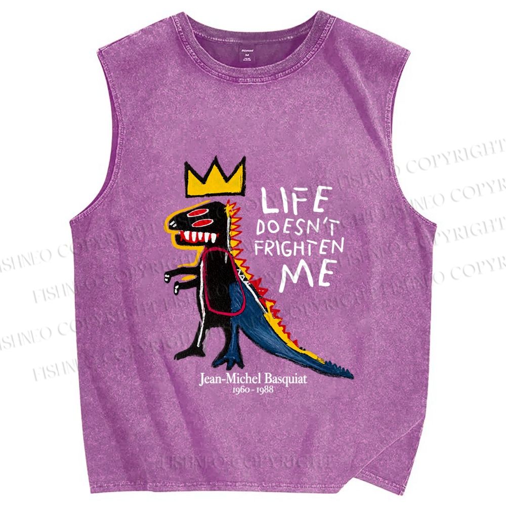 Unisex Jean-Michel Basquiat Life Doesn't Frighten Me Printed Washed Tank Top