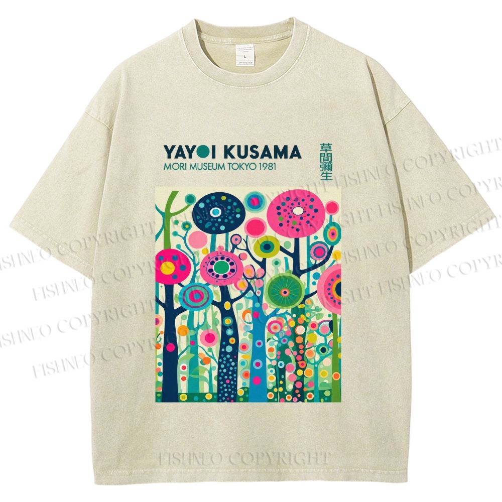 Unisex Yayoi Kusama Polka Dot Forest Printed Washed Tee
