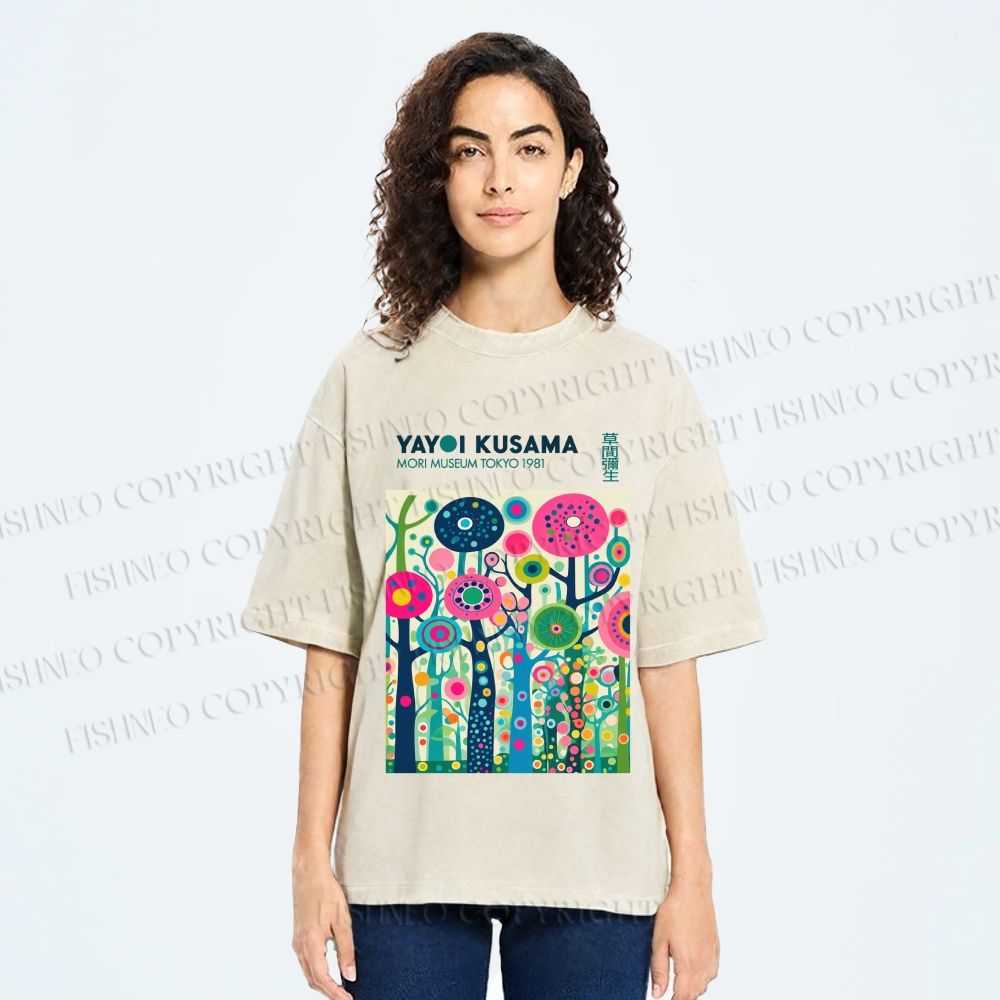 Unisex Yayoi Kusama Polka Dot Forest Printed Washed Tee