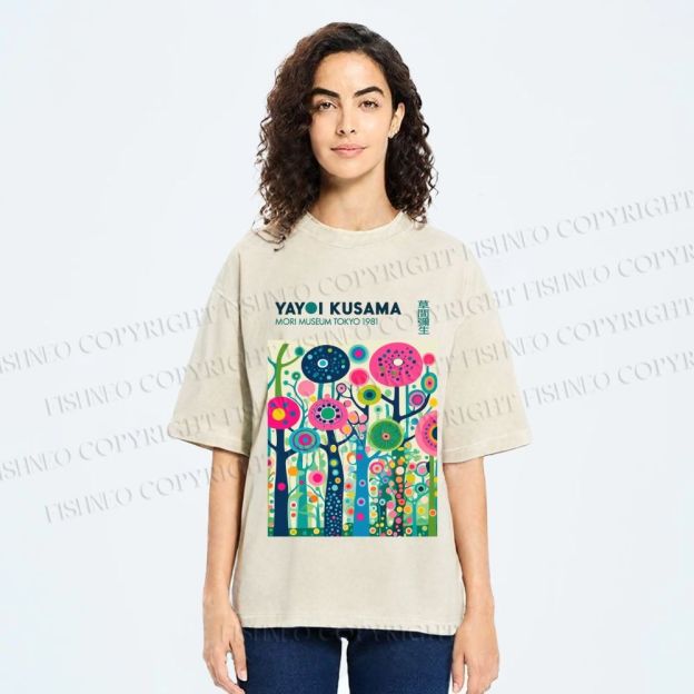 Unisex Yayoi Kusama Polka Dot Forest Printed Washed Tee