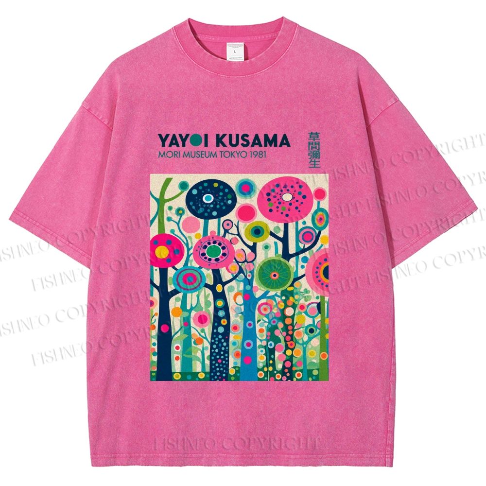 Unisex Yayoi Kusama Polka Dot Forest Printed Washed Tee