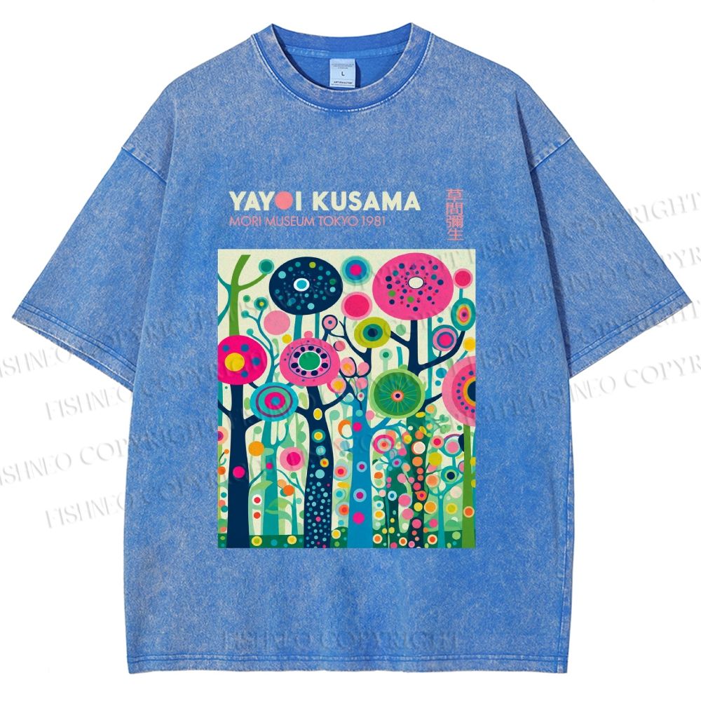 Unisex Yayoi Kusama Polka Dot Forest Printed Washed Tee