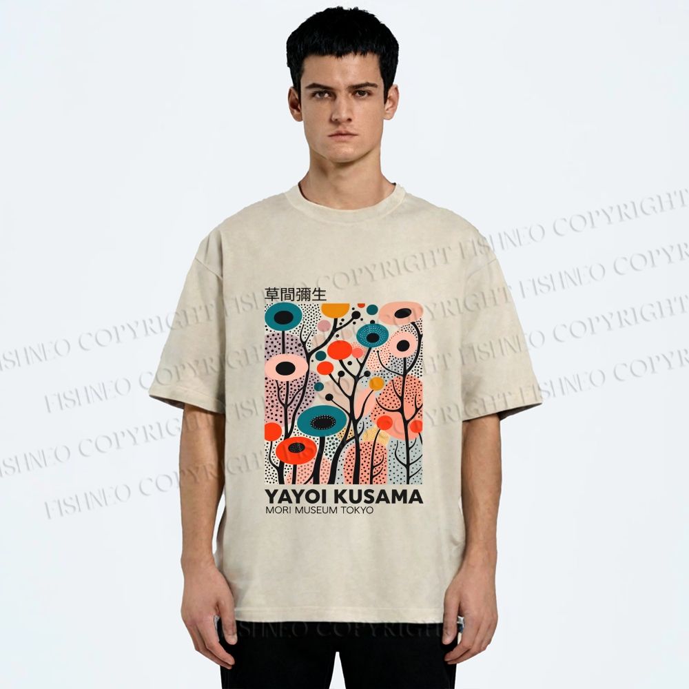 Unisex Yayoi Kusama Polka Dot Forest Printed Washed Tee