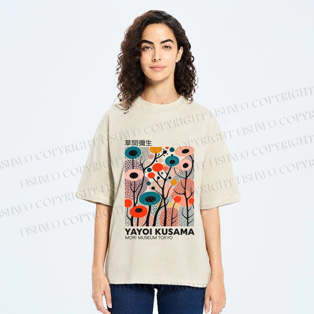 Unisex Yayoi Kusama Polka Dot Forest Printed Washed Tee
