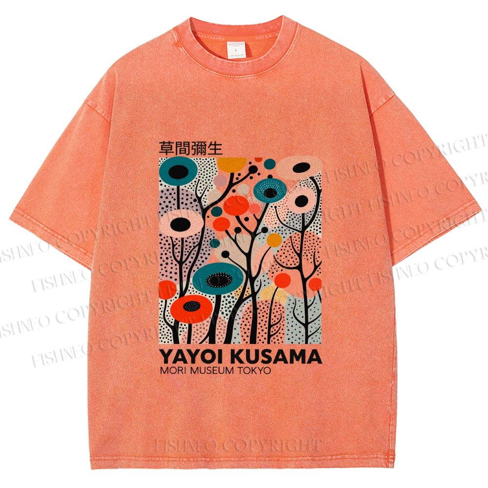 Unisex Yayoi Kusama Polka Dot Forest Printed Washed Tee
