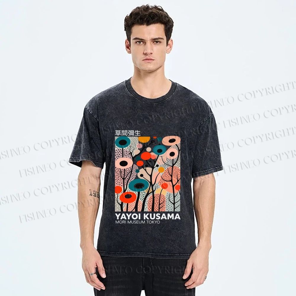 Unisex Yayoi Kusama Polka Dot Forest Printed Washed Tee